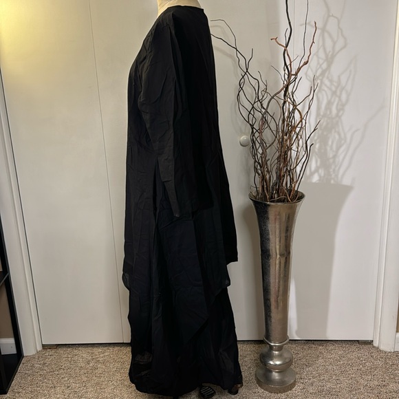 Black V-neck, long sleeve multi layered dress with white buttons - Picture 3 of 5